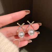 delicate gold color crystal pearl stud earrings for women girl 2022 elegant high quality earring fashion jewelry wholesale