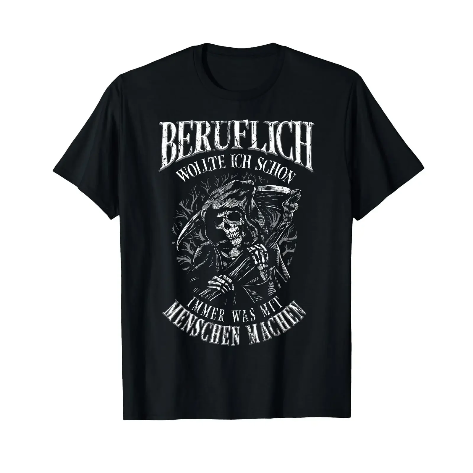 Фото Футболка «Beruflich Wollte Ich Schon immer What With People» черная, винтажная, с эффектом потертости, стильная, дышащая, для повседневной носки №1