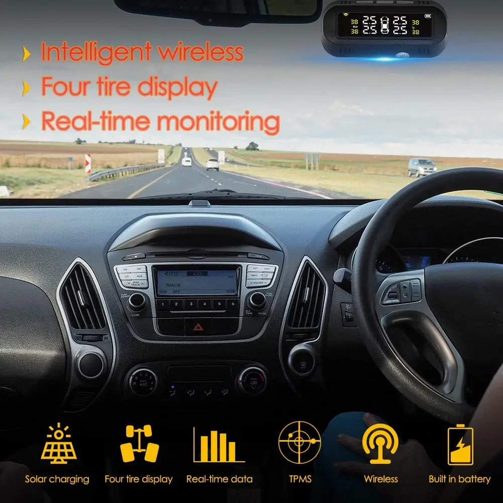 

C68 USB+Solar Powered Car TPMS Tire Pressure Monitor System w/4 External Sensors Cloudy And Unstoppable Battery Life