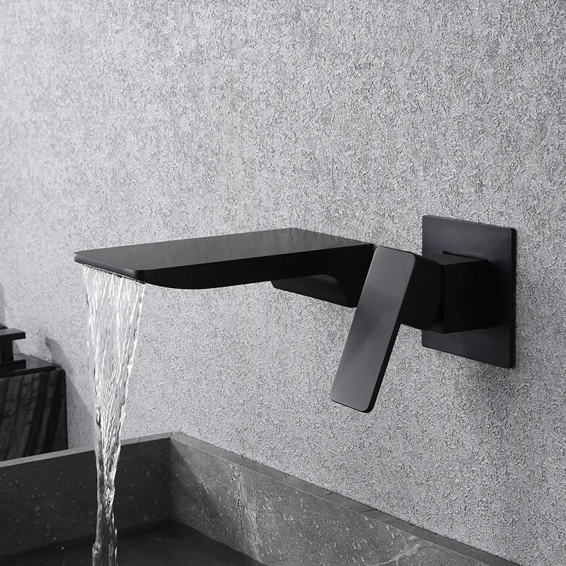 

Luxury Faucet Waterfall Sink Faucet Mixer Tap Black Wall Mounted Brass Hot and Cold Life Decoration Bathroom Hotel Water Taps
