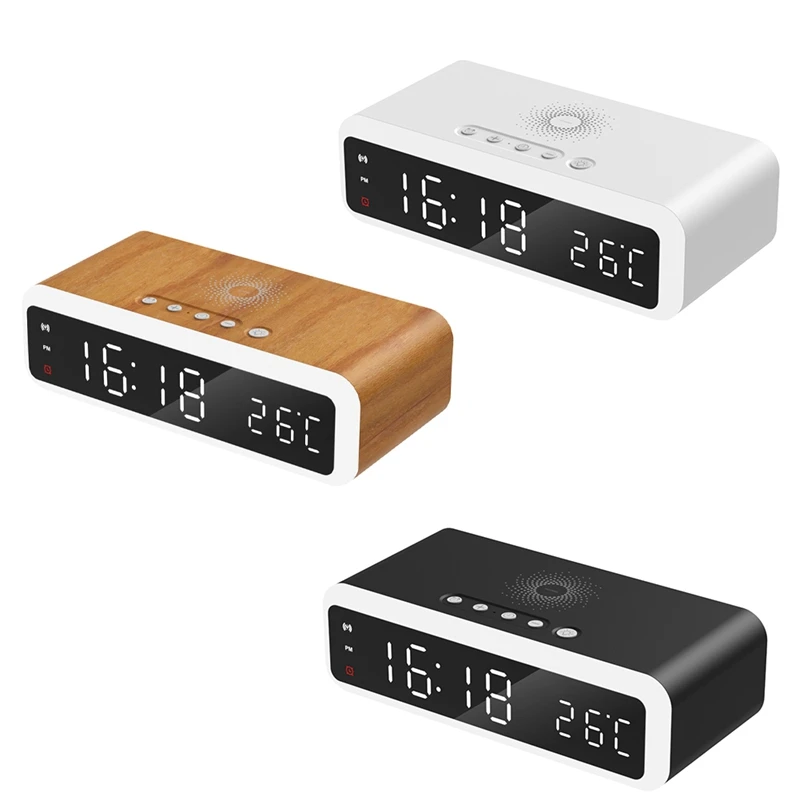 

Digital Alarm Clock With Wireless Charger Night Light Desktop Thermometer Clock HD Mirror Clock With Time Memory