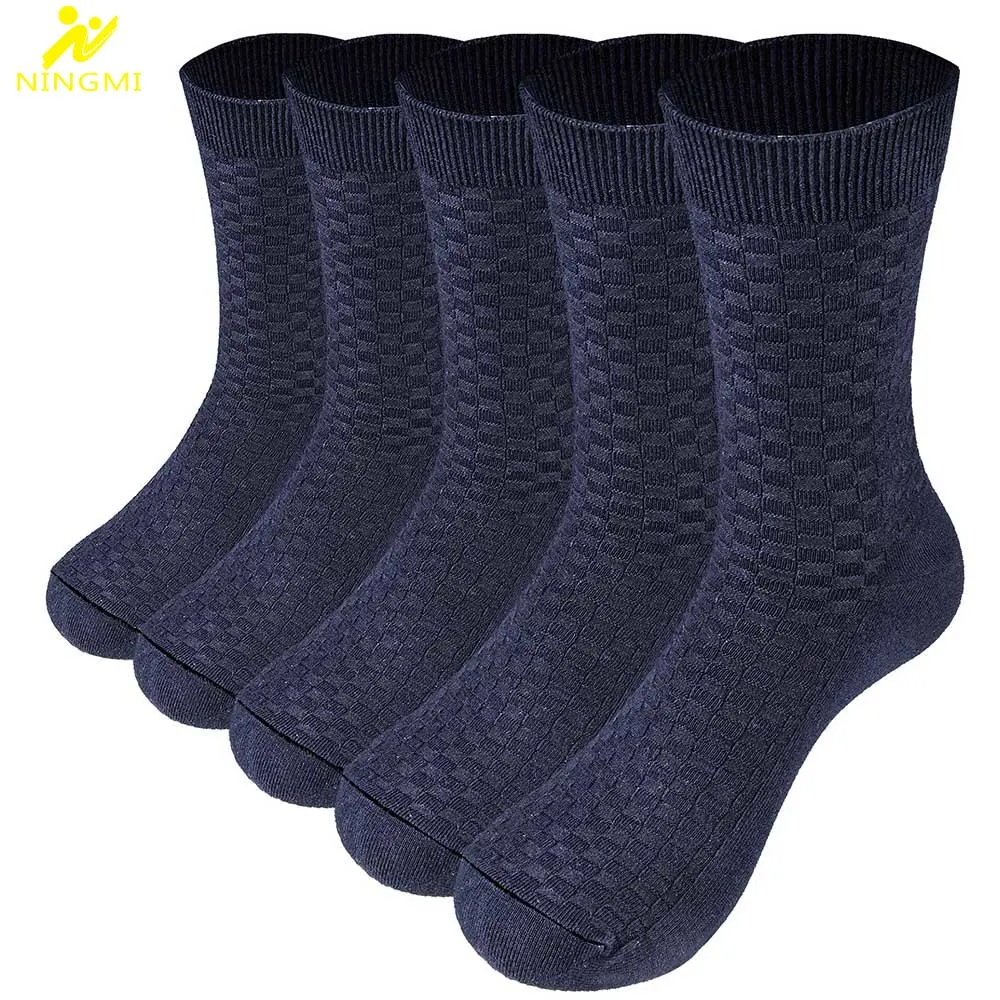 

NINGMI 5pairs/Lot Men's Cotton Socks Breathable Anti-Bacterial Sock Long Black Business Socks Solid Color Casual Sock Dailywear