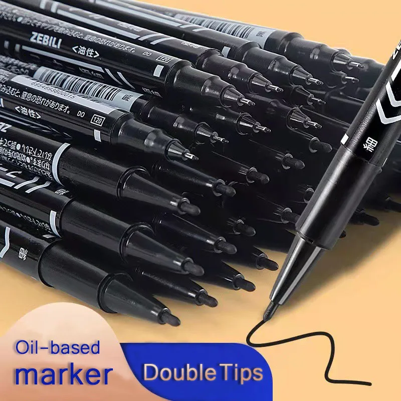 1/3/5Pcs Oil Marker Pen Twin Tip Black/Blue/Red Permanent Fi
