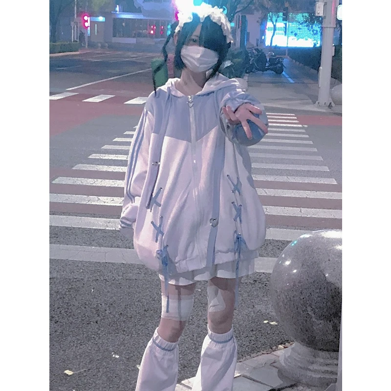 

Y2K Kawaii Women Jackets Japanese Style Harajuku Lolita Long Sleeve Loose Zipper Hoodies Girls Casual Street Coats 2023 New