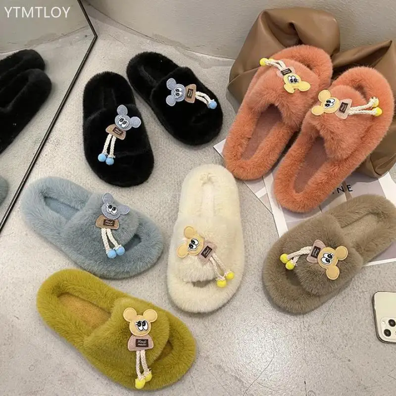 

Wholesale Winter Furry Women Faux Fur Home Slipper Fluffy Platform Flip Flops Non Slip Flat House Ytmtloy Zapatillas Mujer Casa