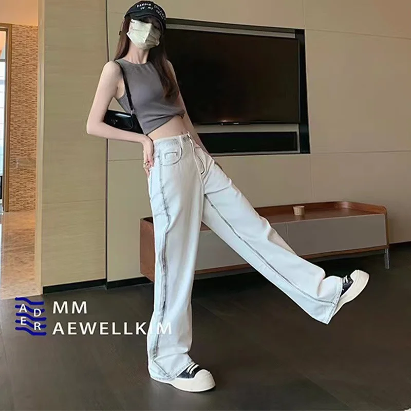 

Джинсы с прямыми штанинами для мужчин и женщин, свободные зауженные брюки с завышенной талией, в стиле ретро, для отдыха, лето-осень