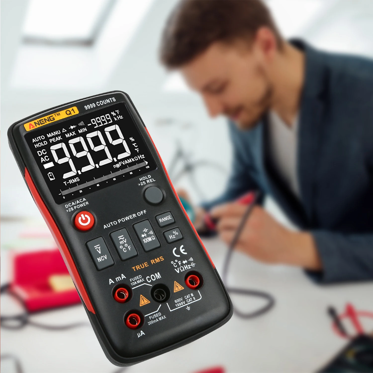 Цифровой мультиметр ANENG Q1 вольтметр амперметр 9999 отсчетов True RMS миниатюрное