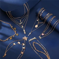elegant gold color letter name necklace for women multi layer word pendants necklace fashion bohemian jewelry butterfly necklace