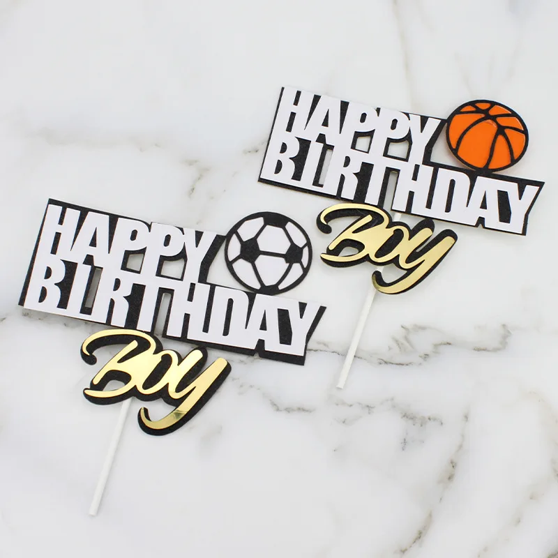 

Boy Birthday Football Basketball Cake Topper Decoration Kid NBA Sports Themed Boyfriend Gift Doll Slam Dunk Card Baking Supplies