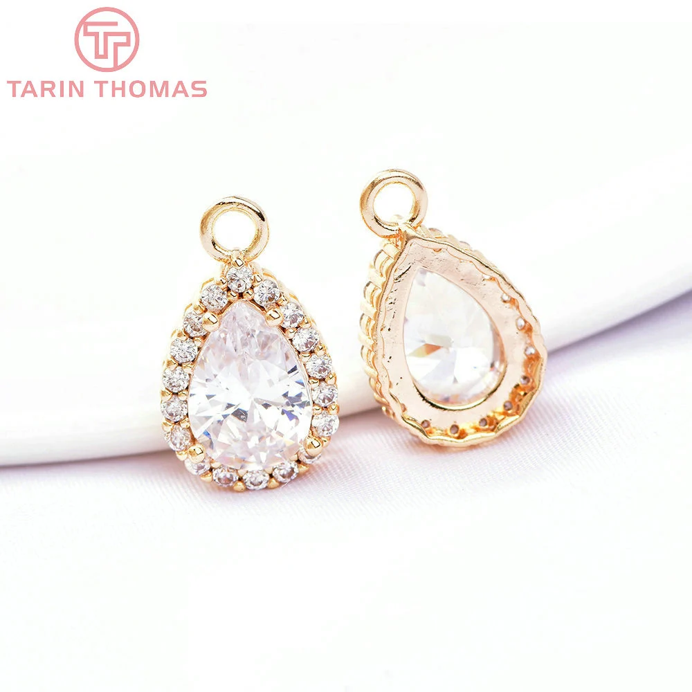 

(6654) 4PCS 10x16.5MM 24K Gold Color Brass with Zircon Water Droplets Charms Pendants High Quality DIY Jewelry Making Findings