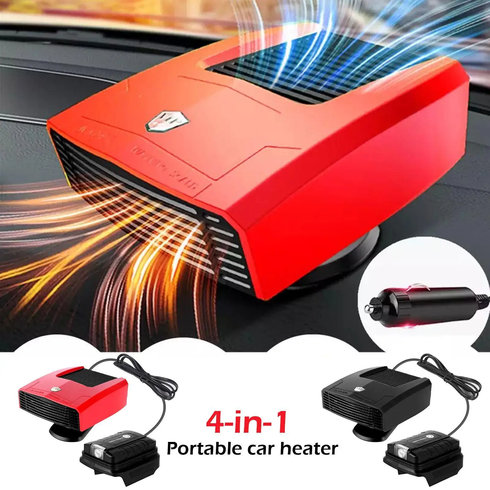 

4 IN 1 Portable Car Heater Cold Warm Wind Defrosting Demister 180° Rotation With USB Ports Adapter For All Vehicles SUVs RV