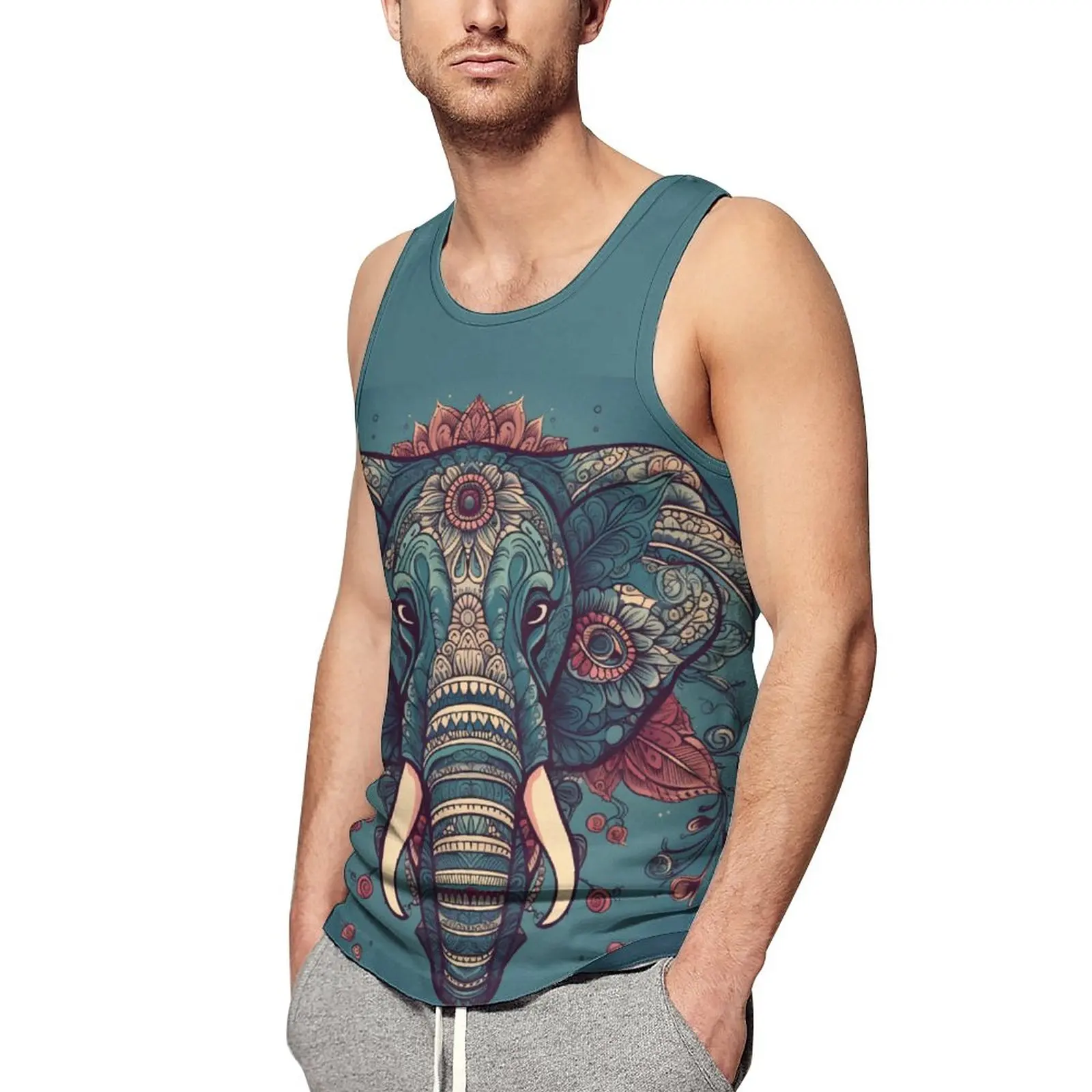 

Elephant Tank Top Man Animal Floral Mandala Trendy Tops Summer Training Pattern Sleeveless Vests Large Size 4XL 5XL