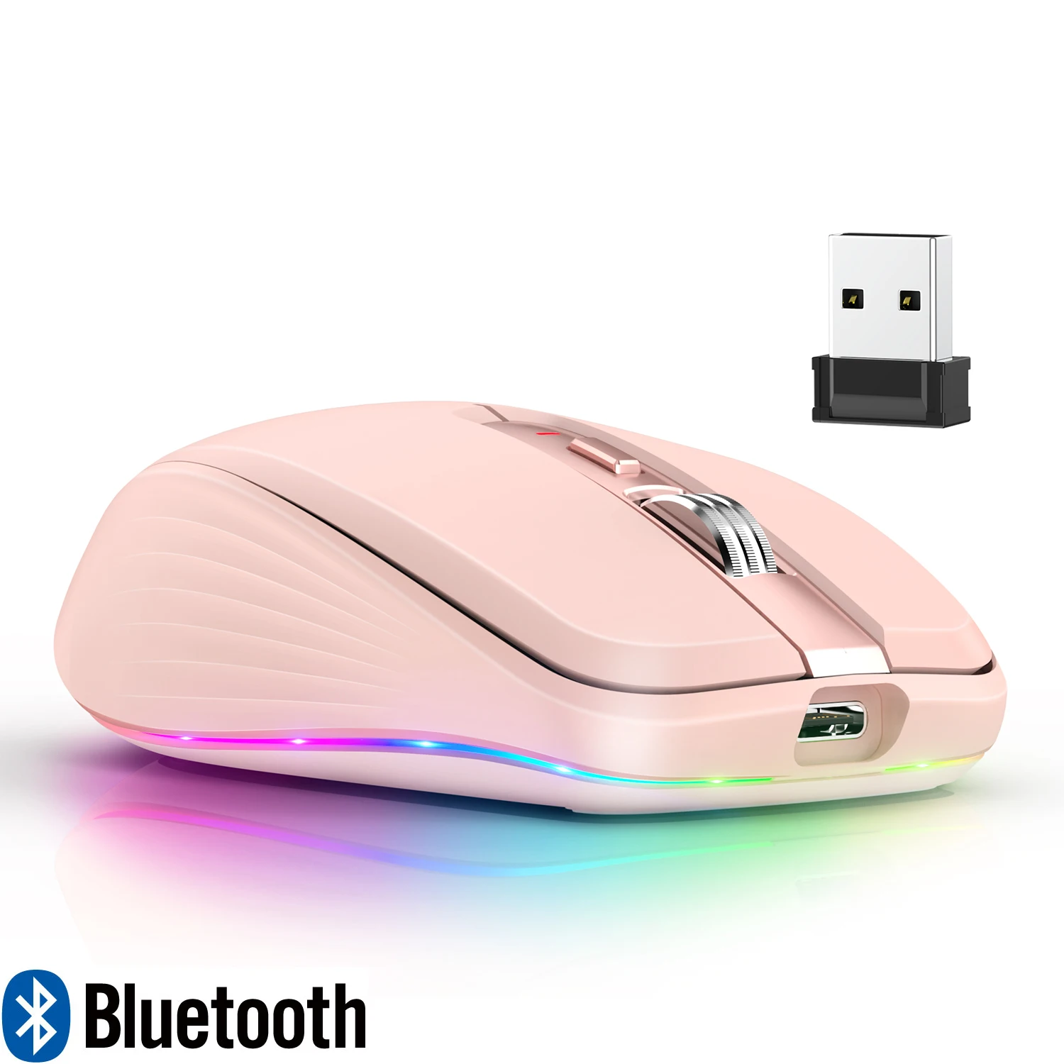 

Dual Mode Rechargeable Wireless Bluetooth Mouse 2.4G USB RGB Mute Mouse For iPad Windows Mac IOS Android Laptop Tablet Phone PC