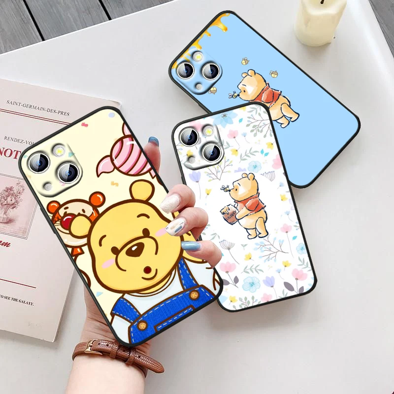 

Winnie Pooh Disney Cute For iPhone 14 13 12 11 Pro Max XS Max X XR 7 8 Plus 6S 5S Silicone Black Shell Phone Case