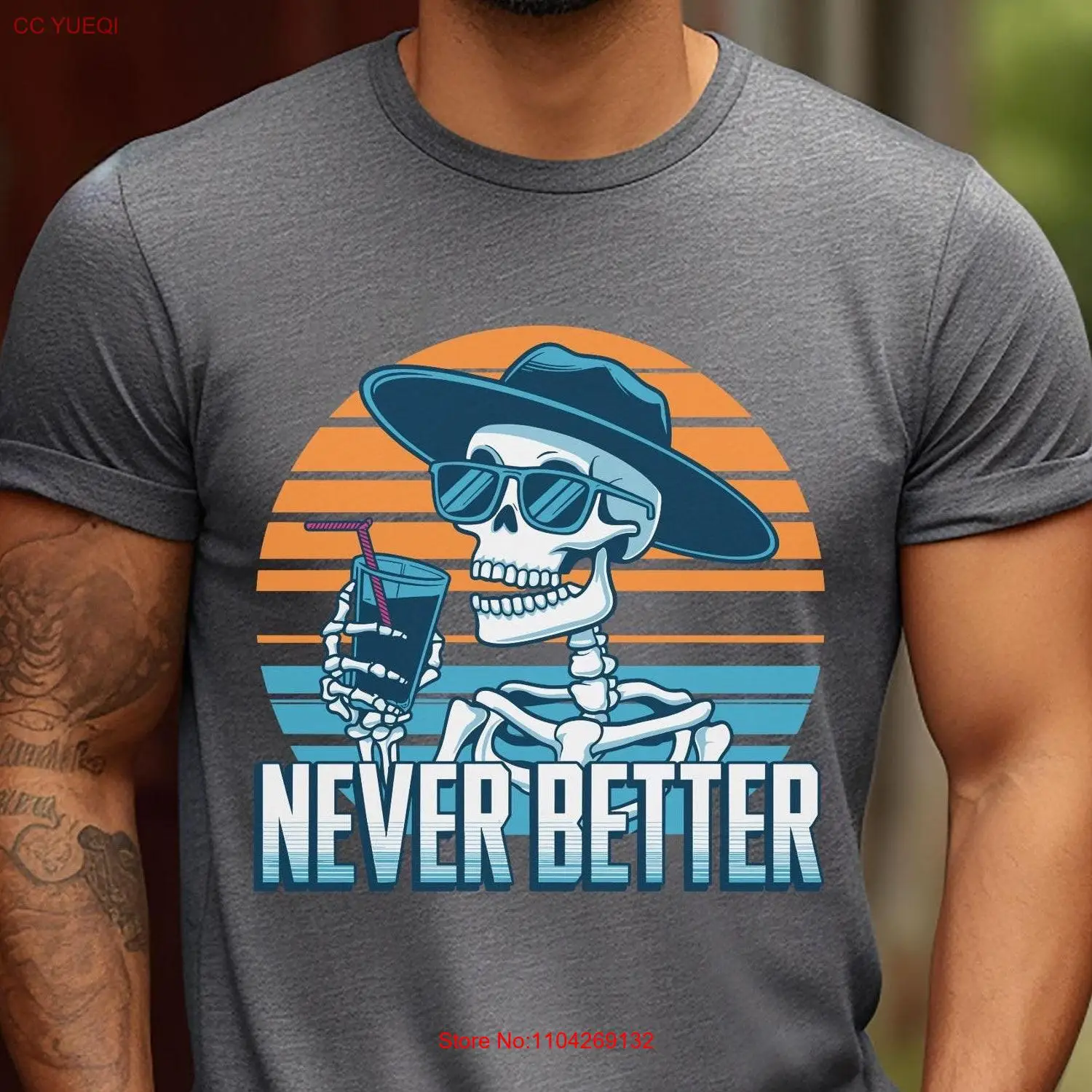 Футболка Never Better с забавным скелетом и надписью для него мужская саркастическая