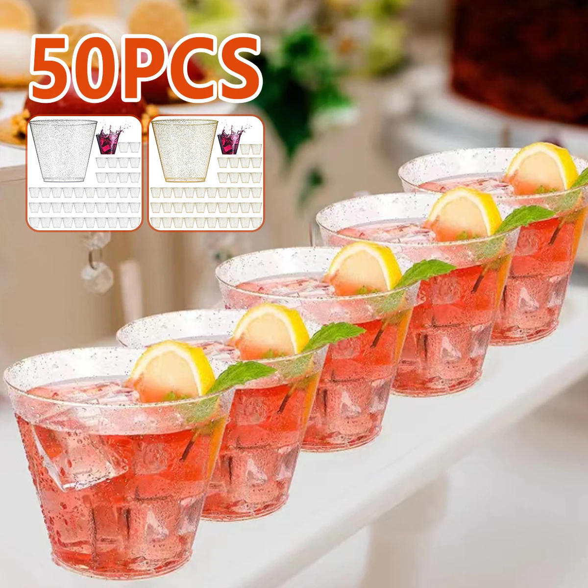 

50 шт., пластиковые чашки для напитков, 9 унций