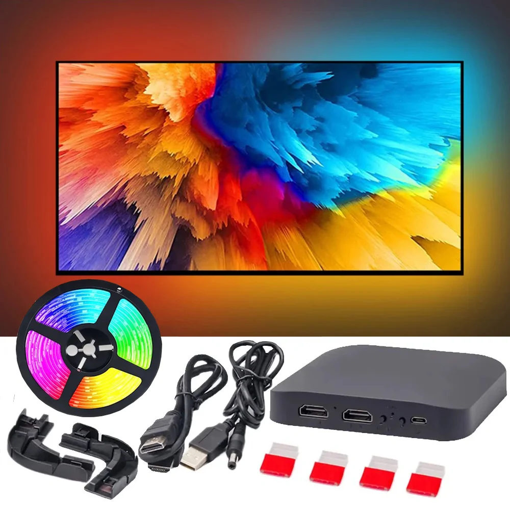 Smart Ambient TV Светодиодная подсветка 4K 1.4 2.0 HDMI Device Sync Box и WS2812B 5050 RGBIC Strip Light Kit для 24-65-дюймового ПК PS4 XBOX