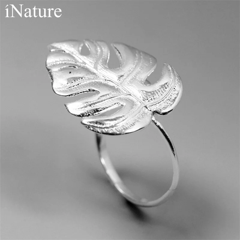 INATURE 925 пробы серебряные кольца с листьями монстеры для женщин регулируемое