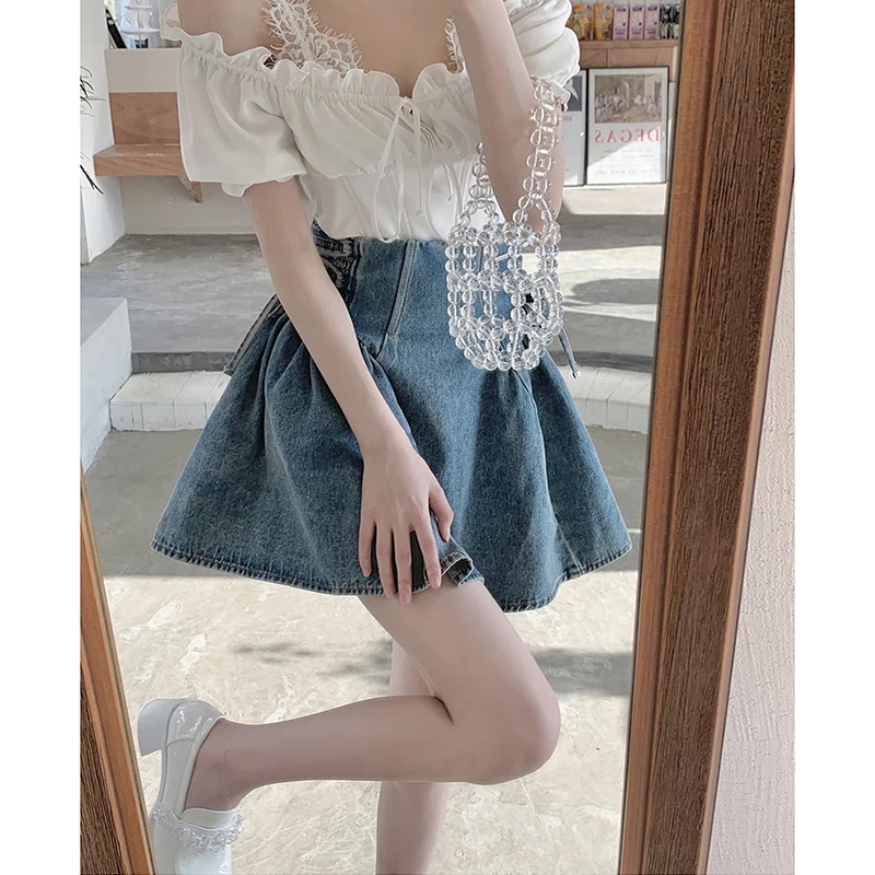 

Denim Women Skirt High Waist y2k Summer Vintage Casual A-line Korean Fashion Solid Color Skirt Streetwear Elegant Harajuku 2022