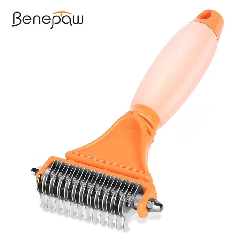 

Benepaw 2-Sided Pet Grooming Rake Comfy Silicone Handle Cat Dog Dematting Comb Puppy Brush For Removing Tangled Loose Hair Knots