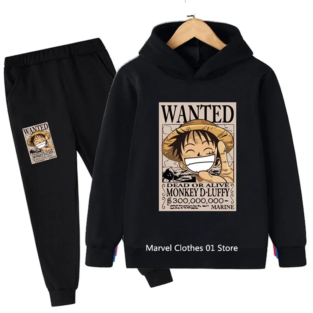 One Pieces Hoodie Set Kids Luffy Clothes Boys Girls Clothing Children's Sports Suit Autumn Pants 2-piece