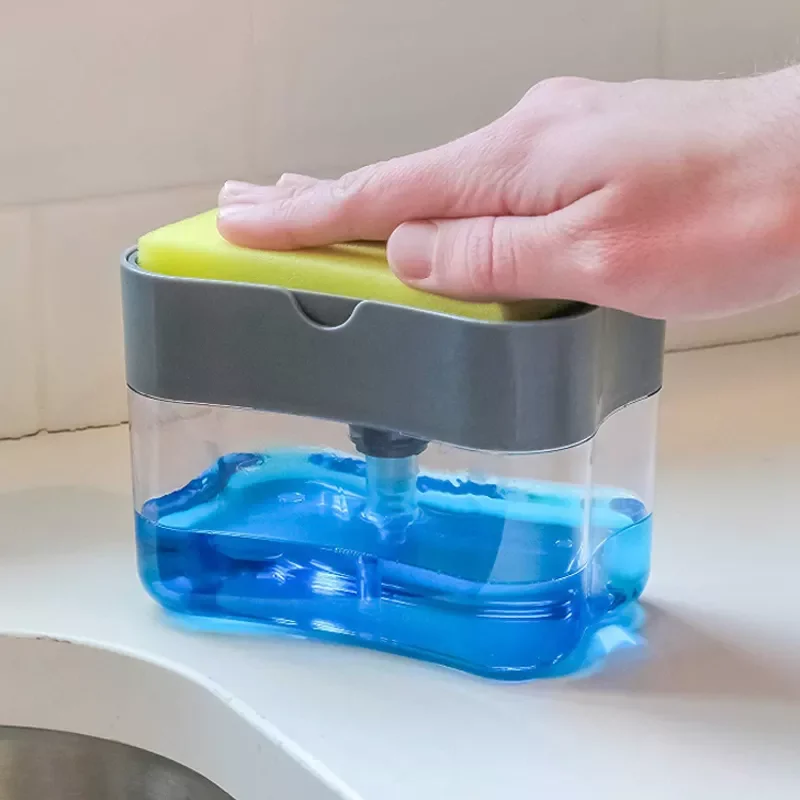 

2022 г., новый креативный кухонный дозатор жидкого мыла Caddy 2 в 1 с ручным прессом и губкой для мытья
