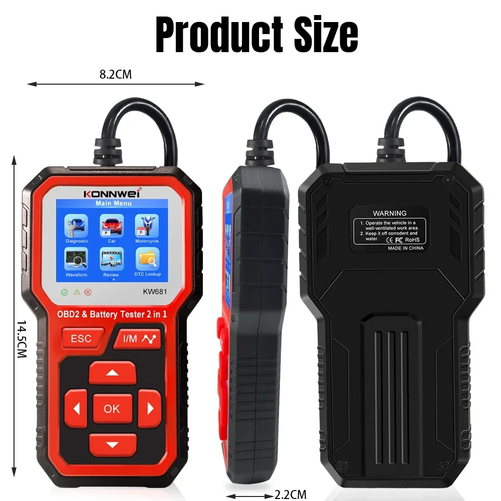 KONNWEI KW681 6 В 12 автомобильный мотоциклетный аккумуляторный тестер Obd 2