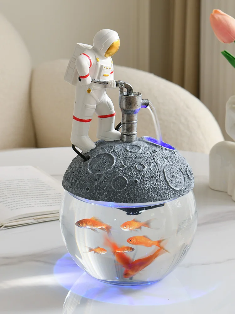 

Creative moon astronauts circulating water fountain fish tank home decoration living room gifts office desktop ornaments.