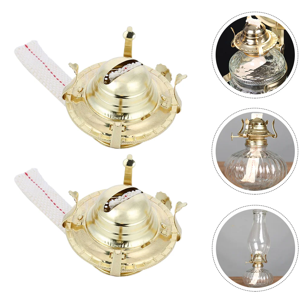 

2 Sets Vintage Candlestick Holders Kerosene Lamp Accessories Oil DIY Burner Cotton Core Replacement Wick Aluminum Alloy