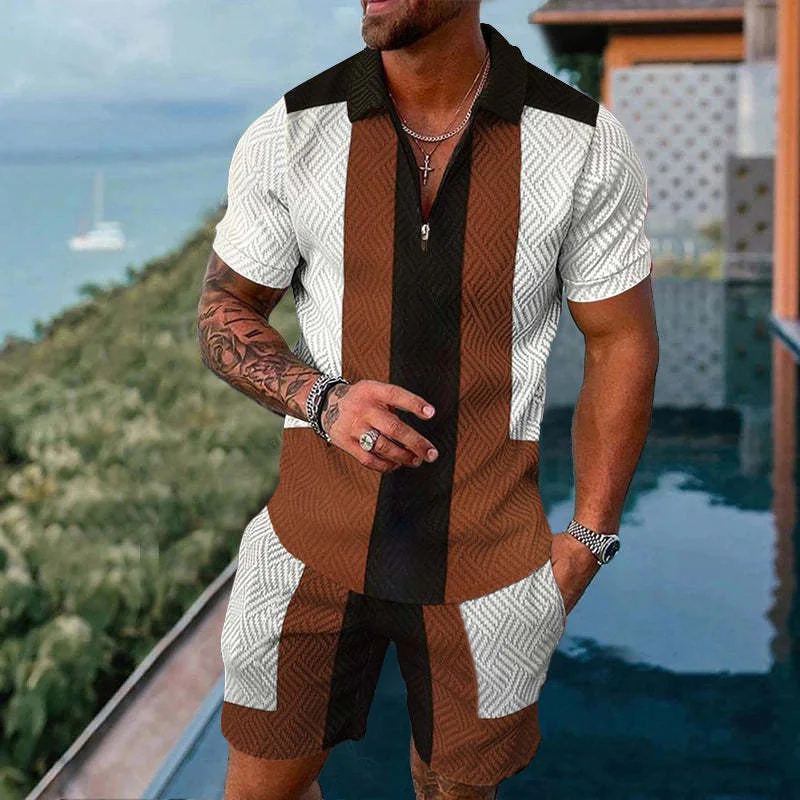 

Men Tracksuit Casual Summer Short Sleeve Polo Shirt and shorts Suit two-Piece Set Male Clothing Geometric Print Clothes for Men