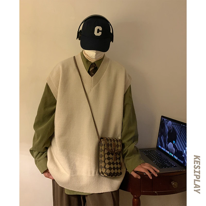 Свитер-жилет мужской теплый модный повседневный вязаный пуловер мужская