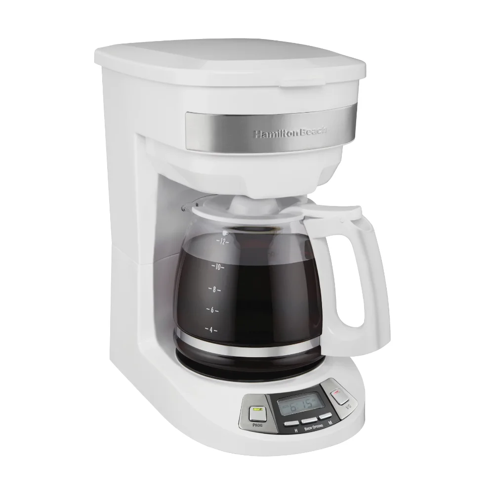 

Hamilton Beach Programmable 12 Cup Coffee Maker, White, Stainless Accents, 46294