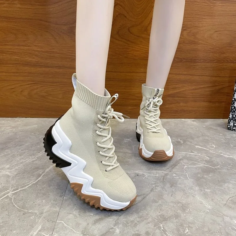 

Women Platform Stretch Casual Walking Shoes Flats 2022 Autumn Designer Fashion Running Sports Shoes Mujer Breathable Sneakers