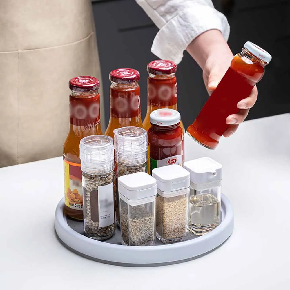 

Вращающийся на 360 ° органайзер, кухонный круглый лоток для хранения, проигрыватель для специй, полка, стеллаж для ванной, нескользящий Домаш...