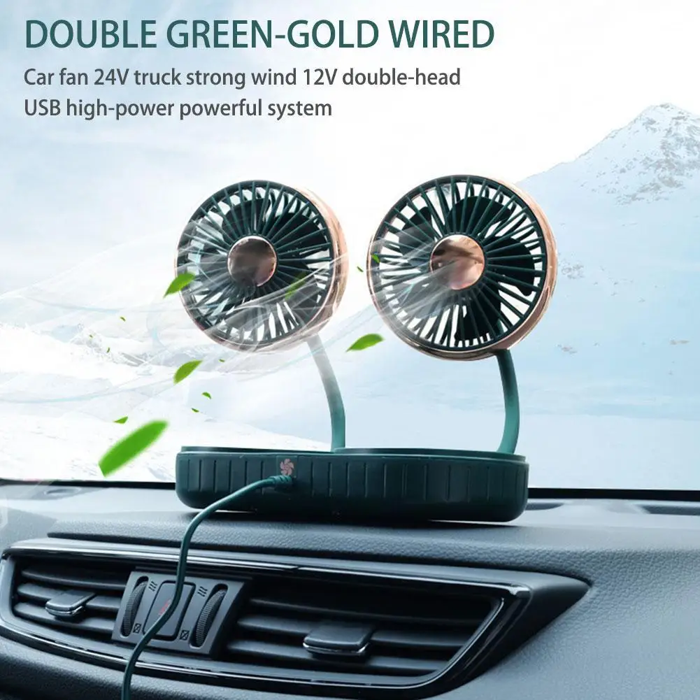 Car Fan 24V Strong Wind 12V Double-head USB High-power Strong Cooling Silent Air Conditioner Cooling Air Outlet Car Electric Fan