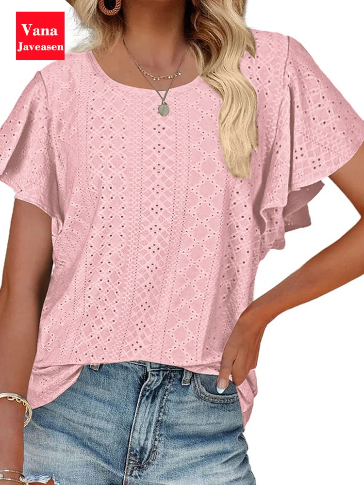 

Summer Solid Blouses For Women 2022 Fashion O-Neck Elegant Office Ladies Shirt Casual Short Sleeve Blouse Tops