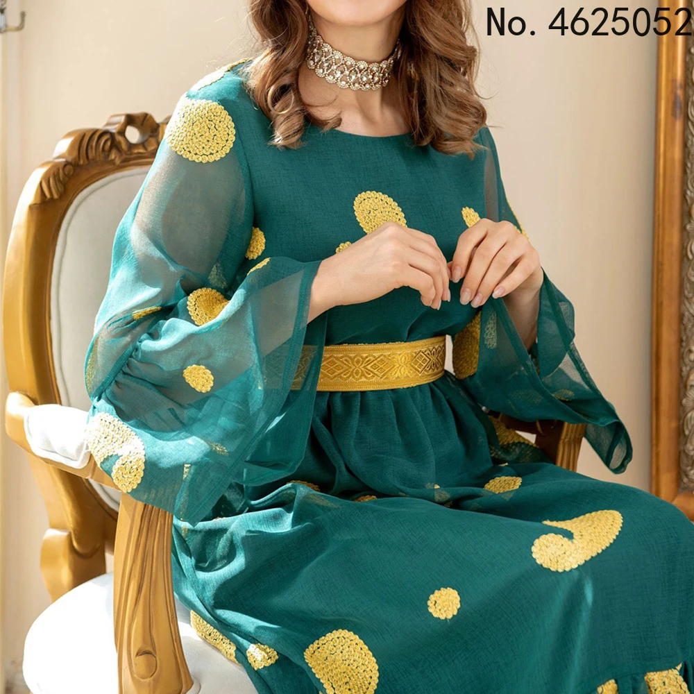 

Женское шифоновое платье-абайя, цвет турецкий зеленый, Размеры S M L XL XXL, лето 2022