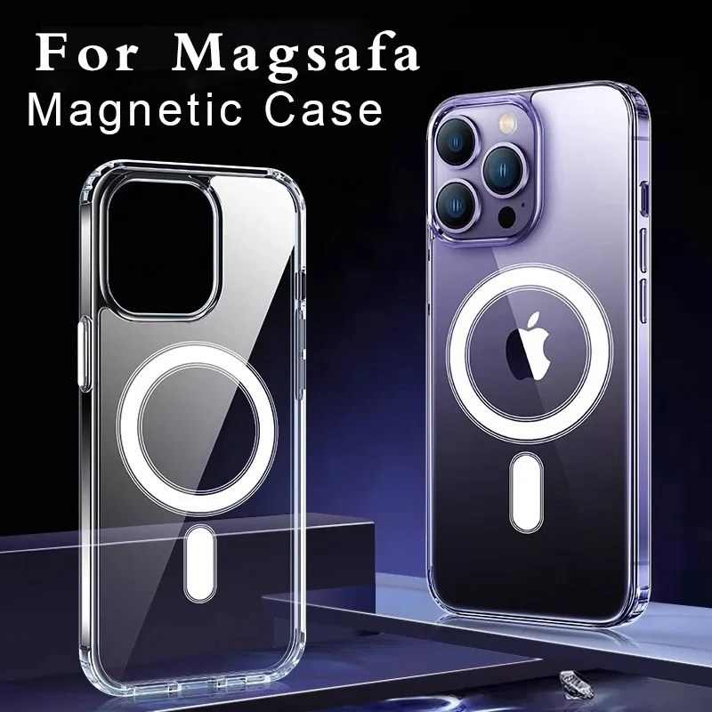 

Прозрачный магнитный беспроводной зарядный чехол для iPhone 11 12 13 Pro X XR XS Max для iPhone 14 Pro, магнитный Беспроводной Жесткий акриловый чехол