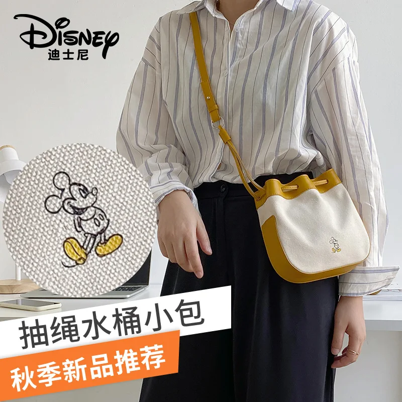 Disney New Net Red Bucket Bag Canvas Drawstring Women's Bag Student Bag Shoulder Messenger Bag Mobile Phone Bag Shoulder Bag