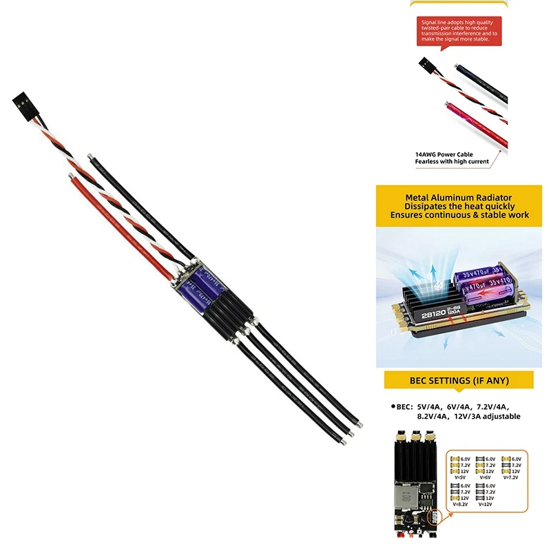 Бесщеточный Электрический регулятор скорости 2-8S 120A 28120 кГц
