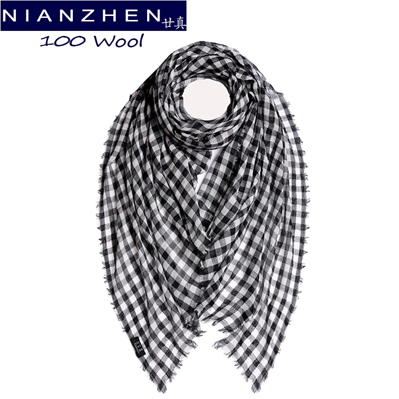 

NIANZHEN Black White Plaid Wool Scarf Thin Autumn Winter Shawls Scarf dual-use D150001