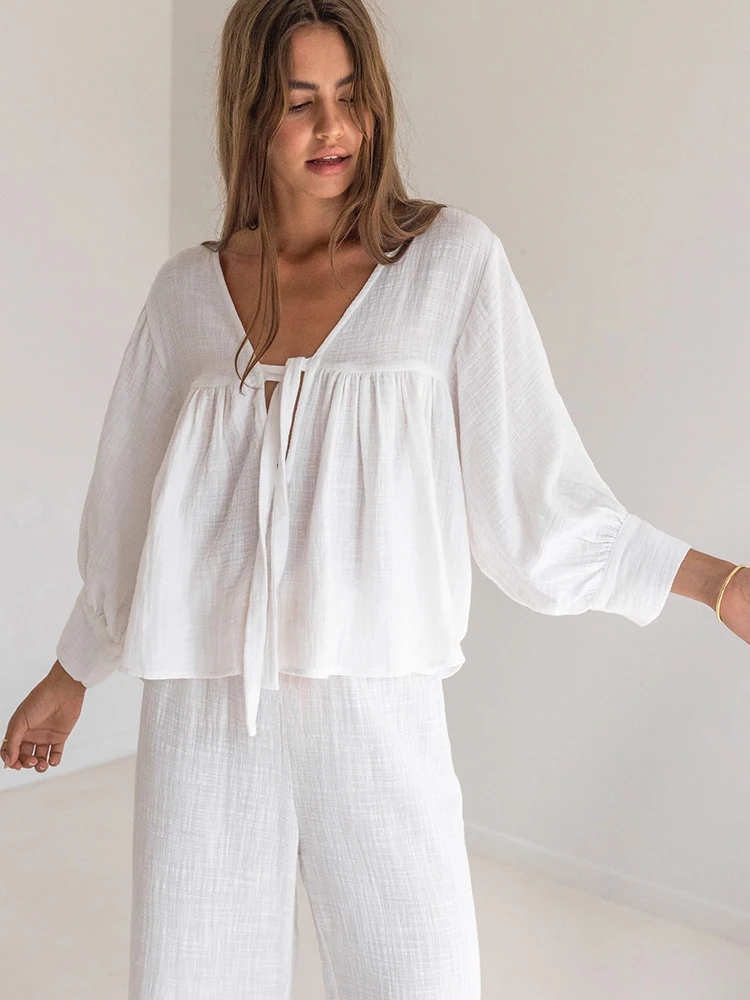 MaternityPajamas Linad Cotton 2 Piece Sets Women’s Nightwear Three Quarter Sleeve V Neck Lace Up Pajamas Loose Trouser Suits Female Sleepwear MaternityPajamas Linad Cotton 2 Piece Sets Women’s Nightwear Three Quarter Sleeve V Neck Lace Up Pajamas Loose Trouser Suits Female Sleepwear