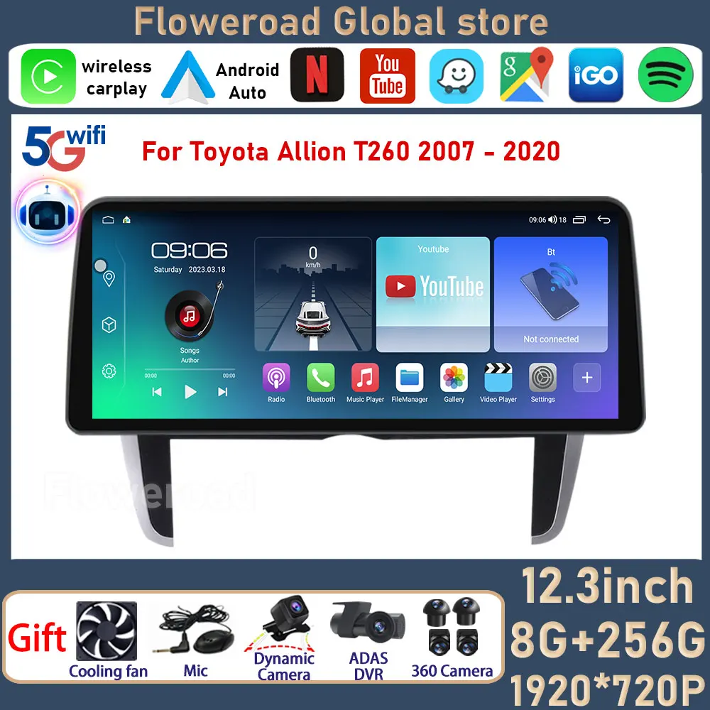 

Автомобильный мультимедийный плеер, автомагнитола на Android, с сенсорным экраном 1920*720, 12,3 дюйма, GPS-Навигатором, для Toyota T260 2007 - 2020