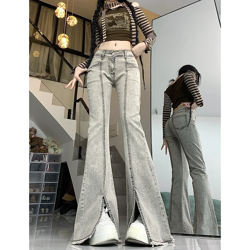 Уличные женские джинсы WCFCX STUDIO корейские Ретро расклешенные брюки с разрезом