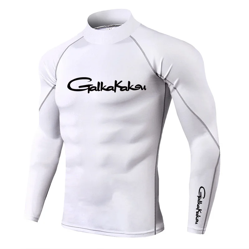 

Мужская брендовая Спортивная футболка с высоким воротником и длинными рукавами для фитнеса, бега, рыбалки, осенняя эластичная быстросохнущ...