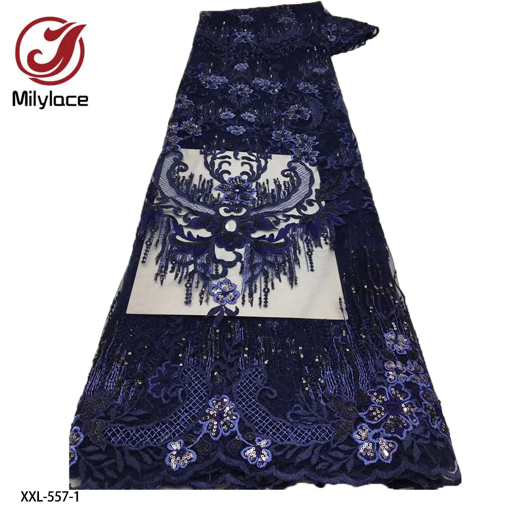

Nigerian Lace Fabric 2022 Latest High Quality Sequins Lace Fabric Embroidered Tulle Lace Fabric for Dress XXL-557