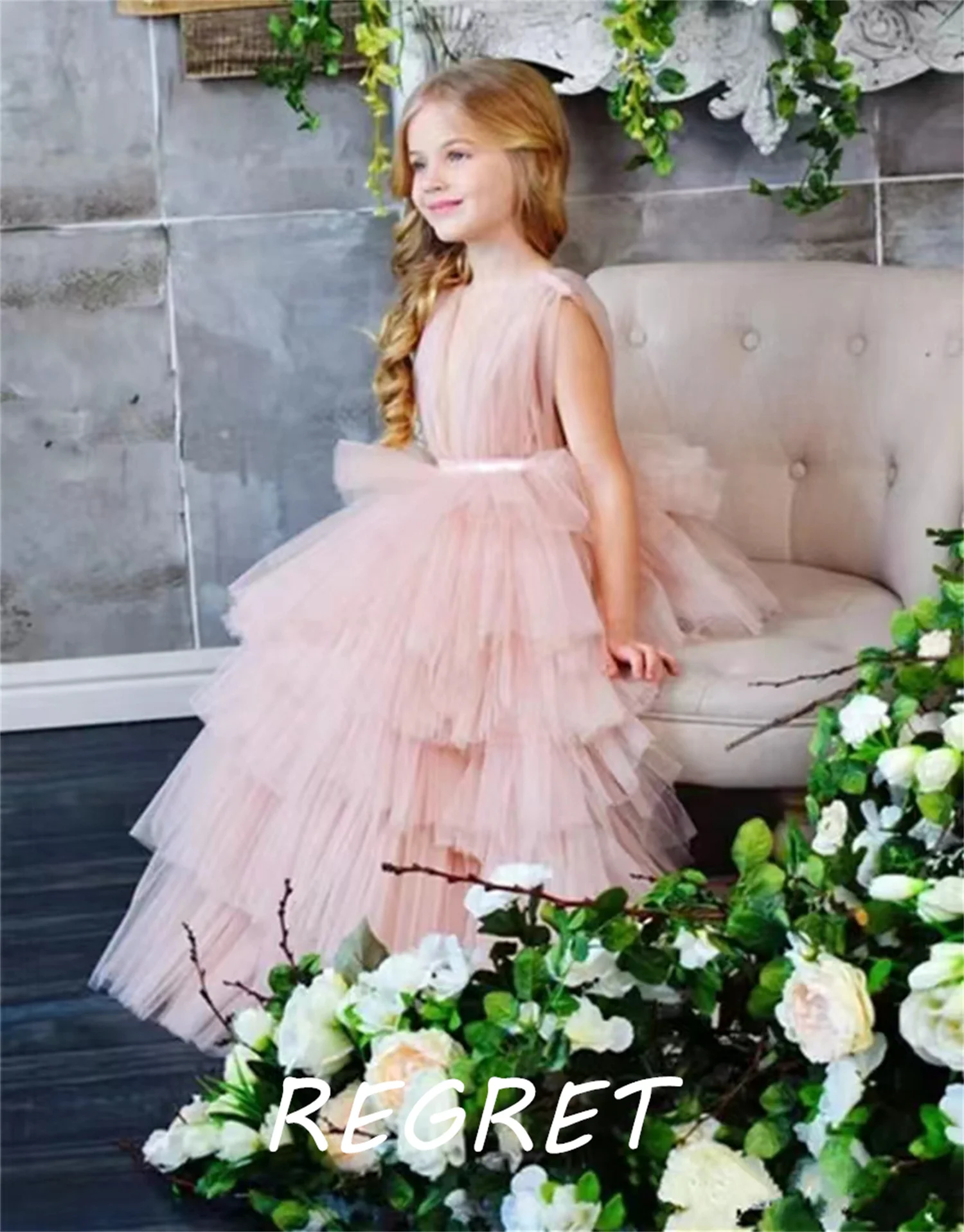 

2022 Tulle Princess Dress Flower Girl Dresses Baby Girl Dress Kids Brithday Dress Elegant Wedding Dress Sweet Ball Gown