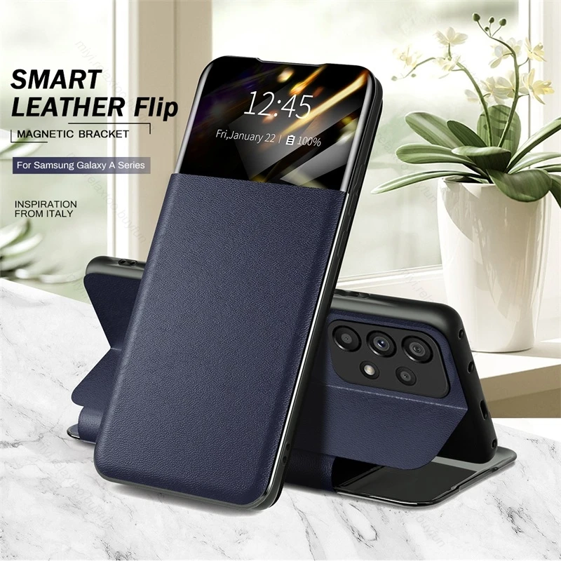 

Sumsung A 13 53 Case Smart Mirror Leather Flip Cover For Samsung Galaxy A13 4G A33 A53 A73 5G Magnetic Stand Book Wallet Coque