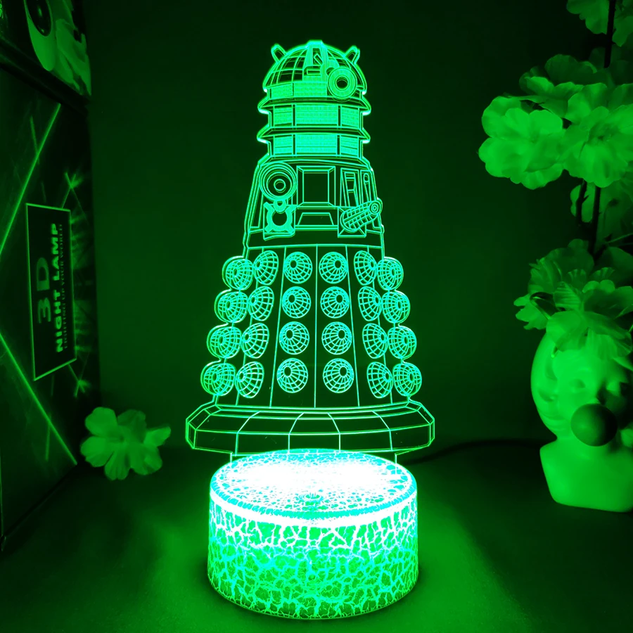 

Dr. Who TV Series Action Figure LED Nightlight Doctor Who Red Wind Up Dalek Shape 3D Table Lamp for Bedroom Decor Christmas Gift