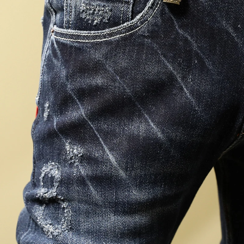 Fashion Designer Men Jeans Retro Black Blue Elastic Stretch Skinny Ripped Jeans Men Vintage Trousers Casual Denim Pants Hombre